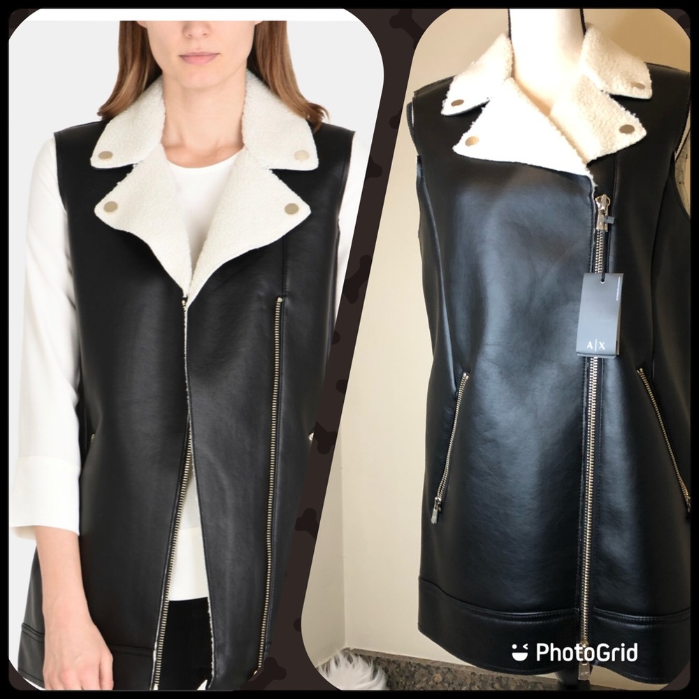 NWT Armani A/X Faux Shearling Moto Vest - Picture 1 of 11